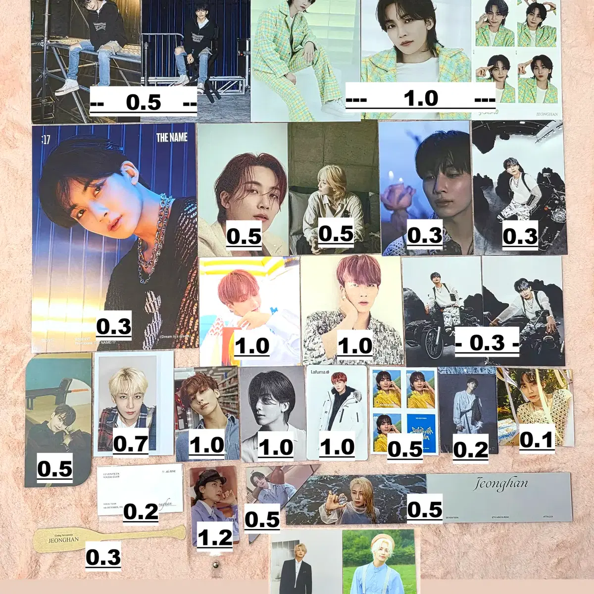 세븐틴 정한 앨범구성품 양도 엽서 북마크 미니 포카 포스터 아타카 헹가래